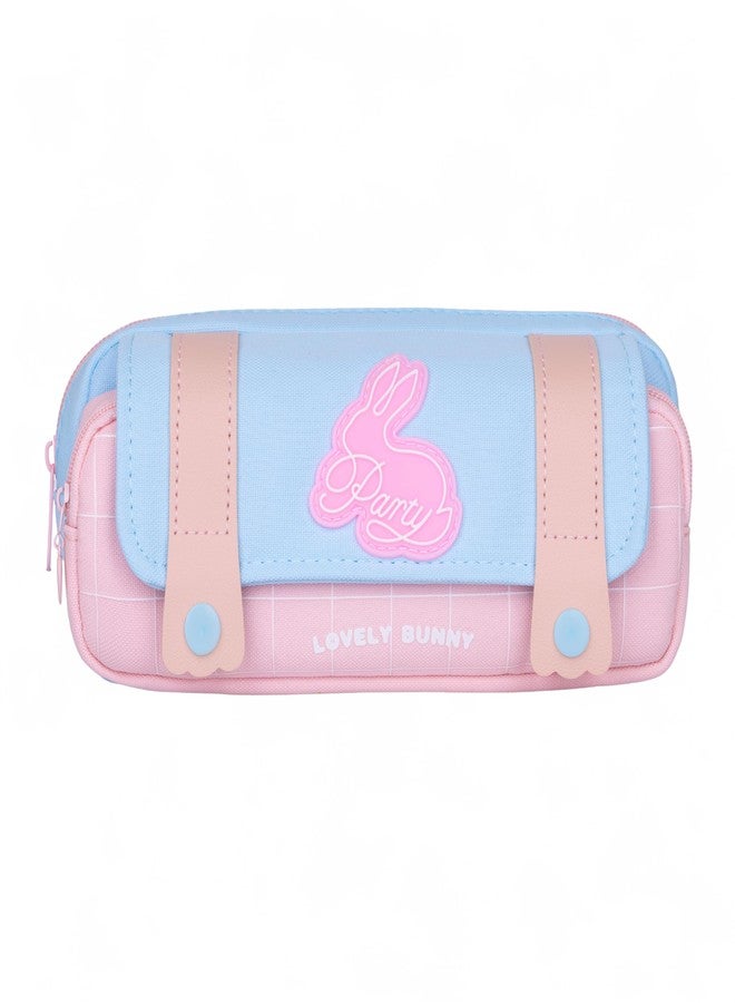 Hexwell حقائب أقلام هيكسويل ذات سعة كبيرة، حقيبة أقلام، حافظة، صندوق، منظم أدوات مكتبية مدرسية للبنات والأطفال (أزرق سماوي + وردي) - Image 1